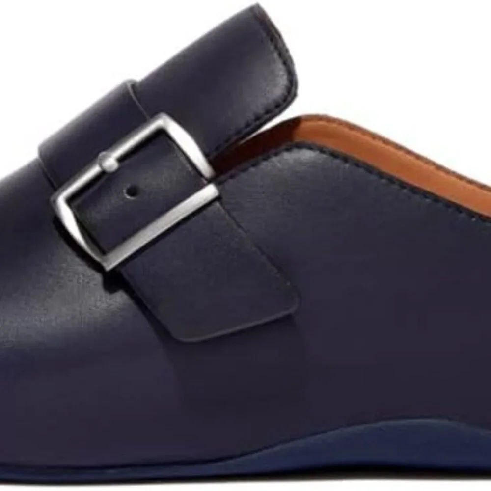 Fitflop Navy Mules with Silver Buckle - Picture 2 of 5